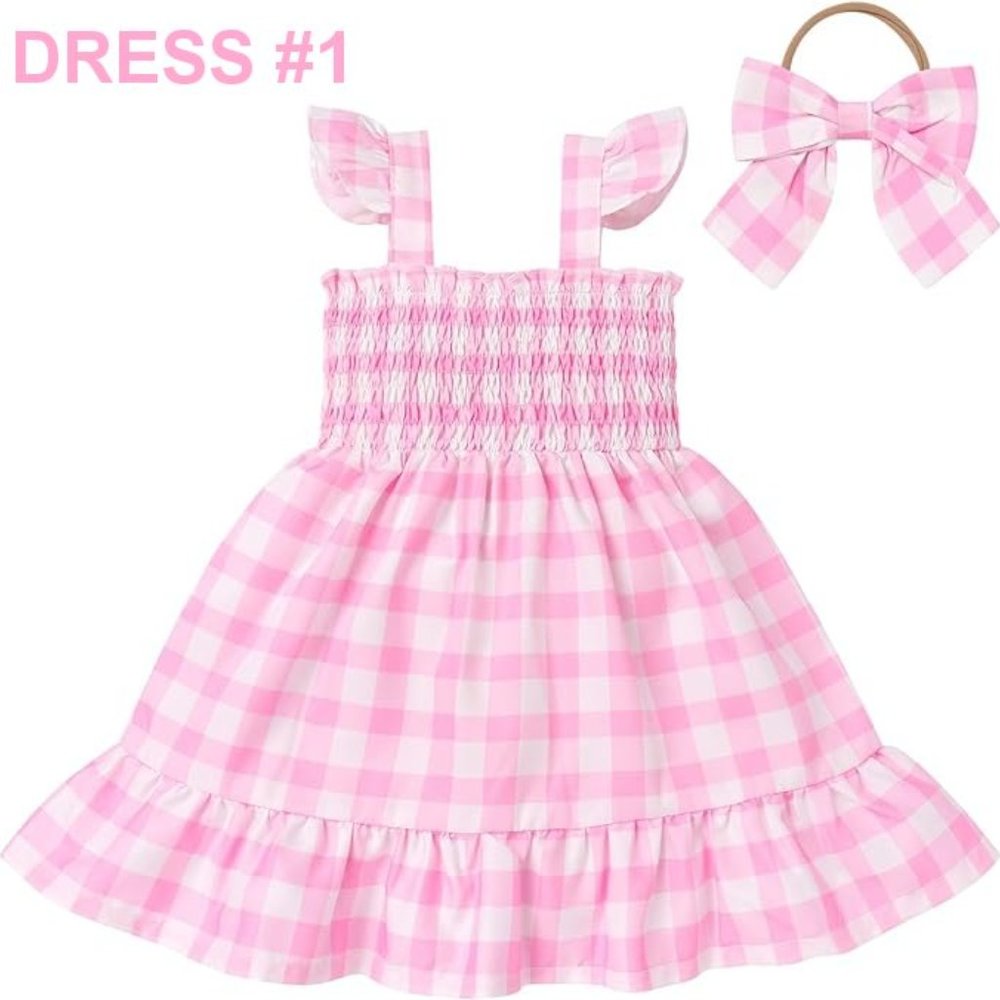 NWT Adorable Barbie Costume Movie Pink Gingham Plaid Baby Romper & Girls…